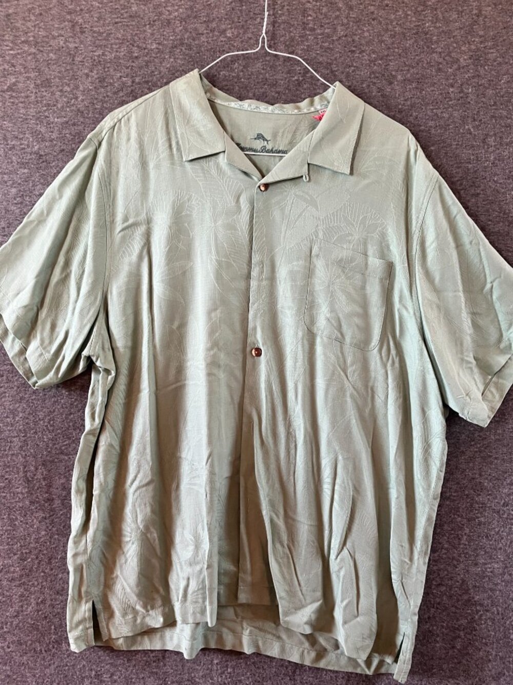 tommy bahama short sleeve hawaiian beach camp cruise shirt 2XL green 100% silk